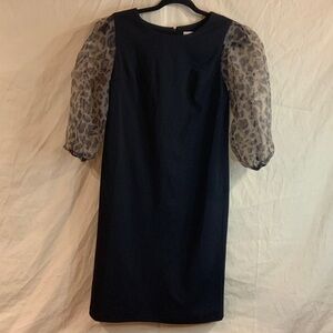 Chic Black Dress with Leopard Patterned Sheer Sleeves